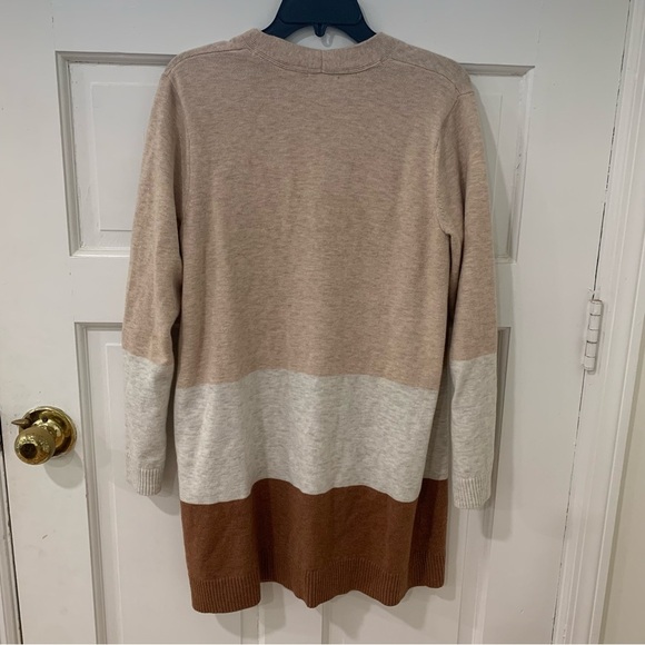 J. Jill Neutral Color Block Long Line Button Front Cardigan Sweater Size Medium - Picture 9 of 11